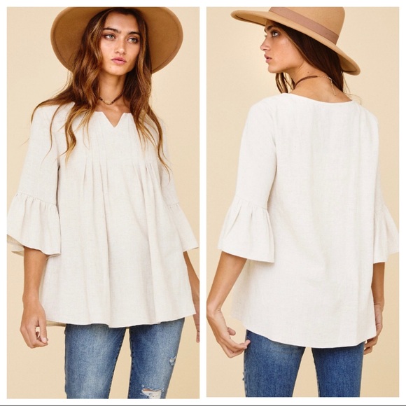 ✨ONE DAY SALE LAST ONE✨Linen blend ruffled babydoll tunic top - Picture 3 of 5